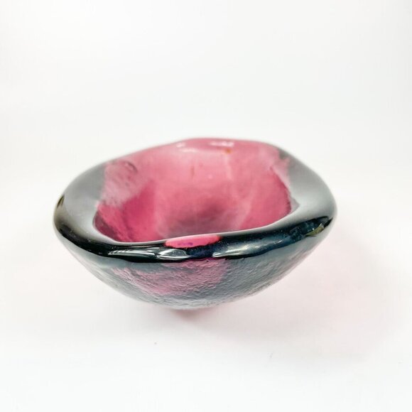 Vintage Blenko Amethyst Textured Art Glass Oval Bowl Cigar Ashtray - Picture 5 of 8